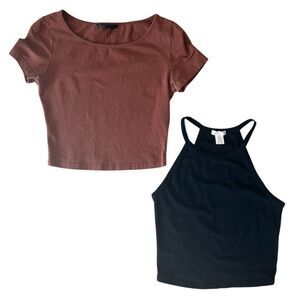 2 Womens Teen Crop Top Bundle Shirts Tops Blouses Lot by Bozzolo & Shein Small